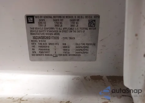 2014 Chevrolet Silverado 1500 2Lz из США, поврежденный, VIN 3GCUKSEC8EG173939